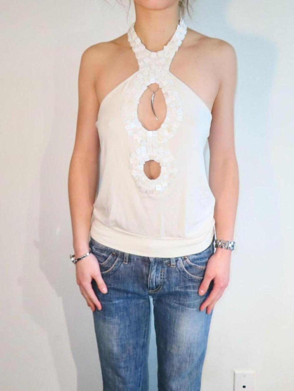 Bebe Women's White Vests-tanks-cami